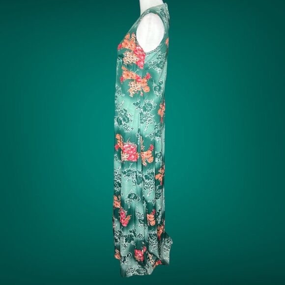 Vintage 60s Green Pink Flower Power Sleeveless Dress W/ Sheer Matching Topper 12 - Picture 5 of 11